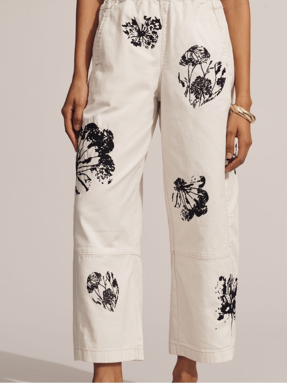 Pilcro Cropped Wide-Leg Pants with Black Floral Print